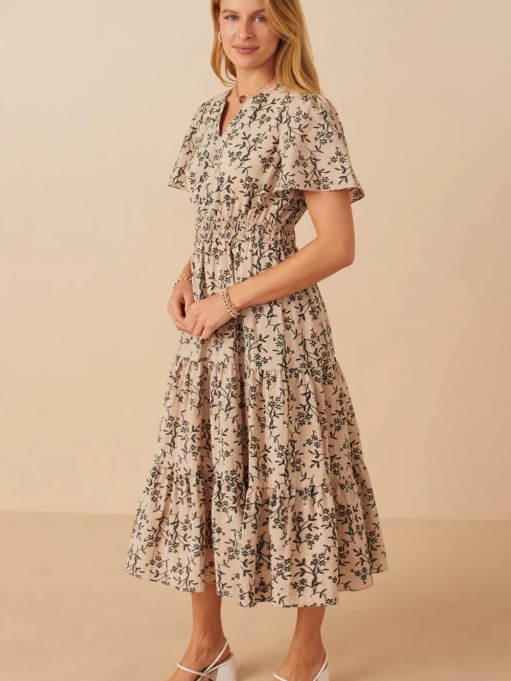 Hayden Botanical Print Cinch Waist Tiered Dress | Medium - Picture 2 of 9